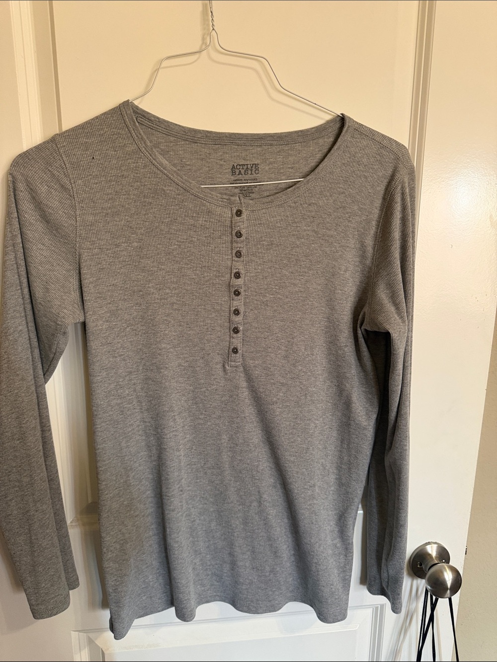 Active Basic Girls' Long Sleeve Grey Henley Shirt